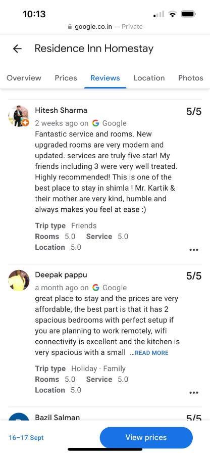 Residence Inn Homestay Shimla Eksteriør bilde