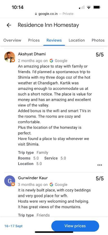 Residence Inn Homestay Shimla Eksteriør bilde
